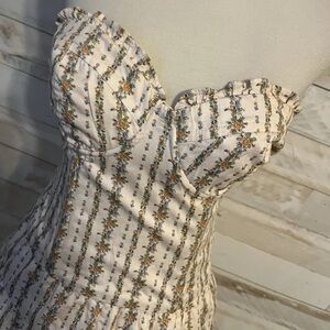 LoveShackFancy Cream and Orange Sequin Embellished Mini Dress